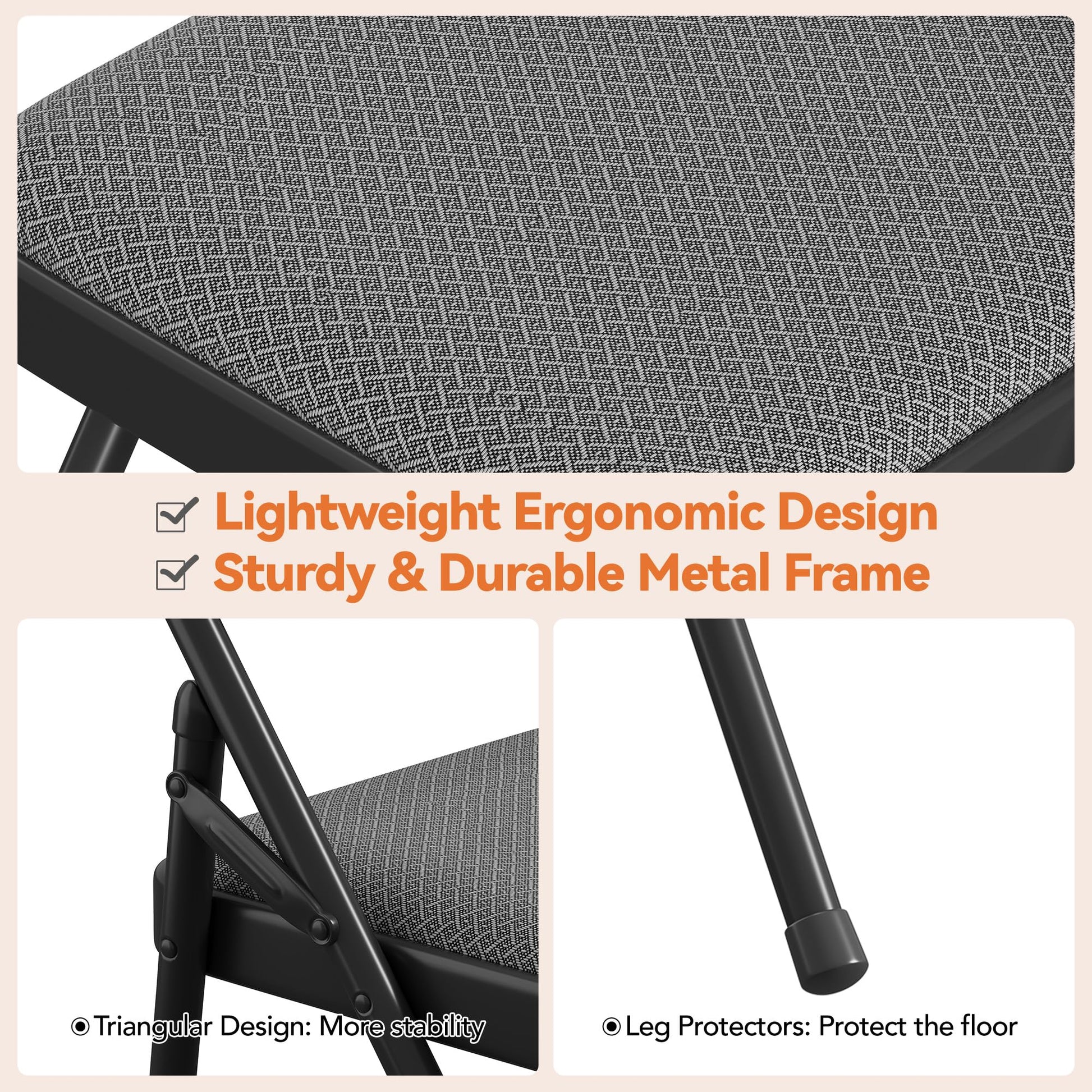 Garvee Set di 4 sedie pieghevoli con seduta imbottita, tessuto in cotone e lino, robuste strutture in metallo, pieghevoli, comode per cucina e ufficio