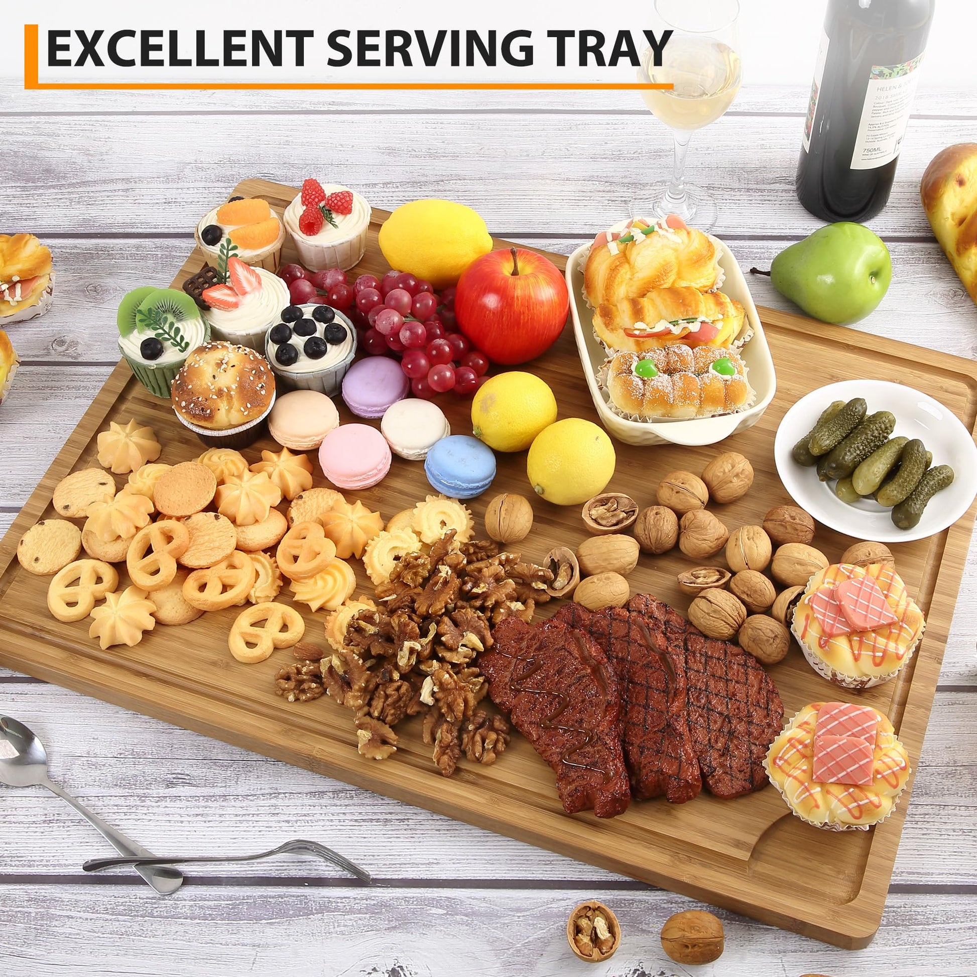 Tagliere in bambù extra large Garvee 24x18" con scanalatura per il succo e manici per cucina e carne, legno robusto, bifacciale, spessore 0,8"