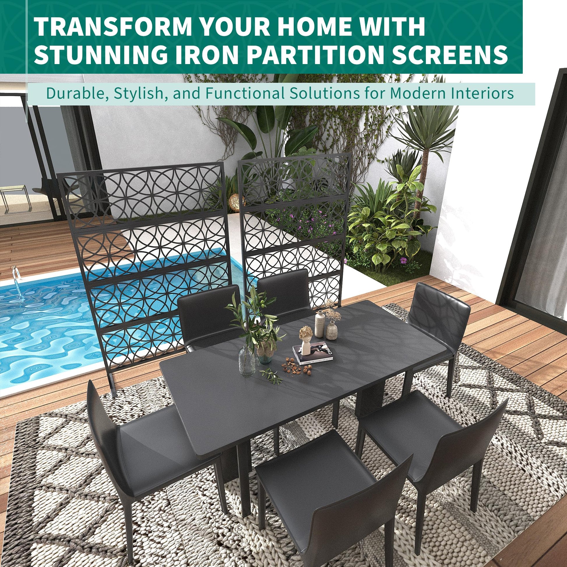 Garvee Metal Privacy Screen 71"x46" - Resistente alle intemperie, antiruggine, autoportante per giardino e patio, nero, geometrico