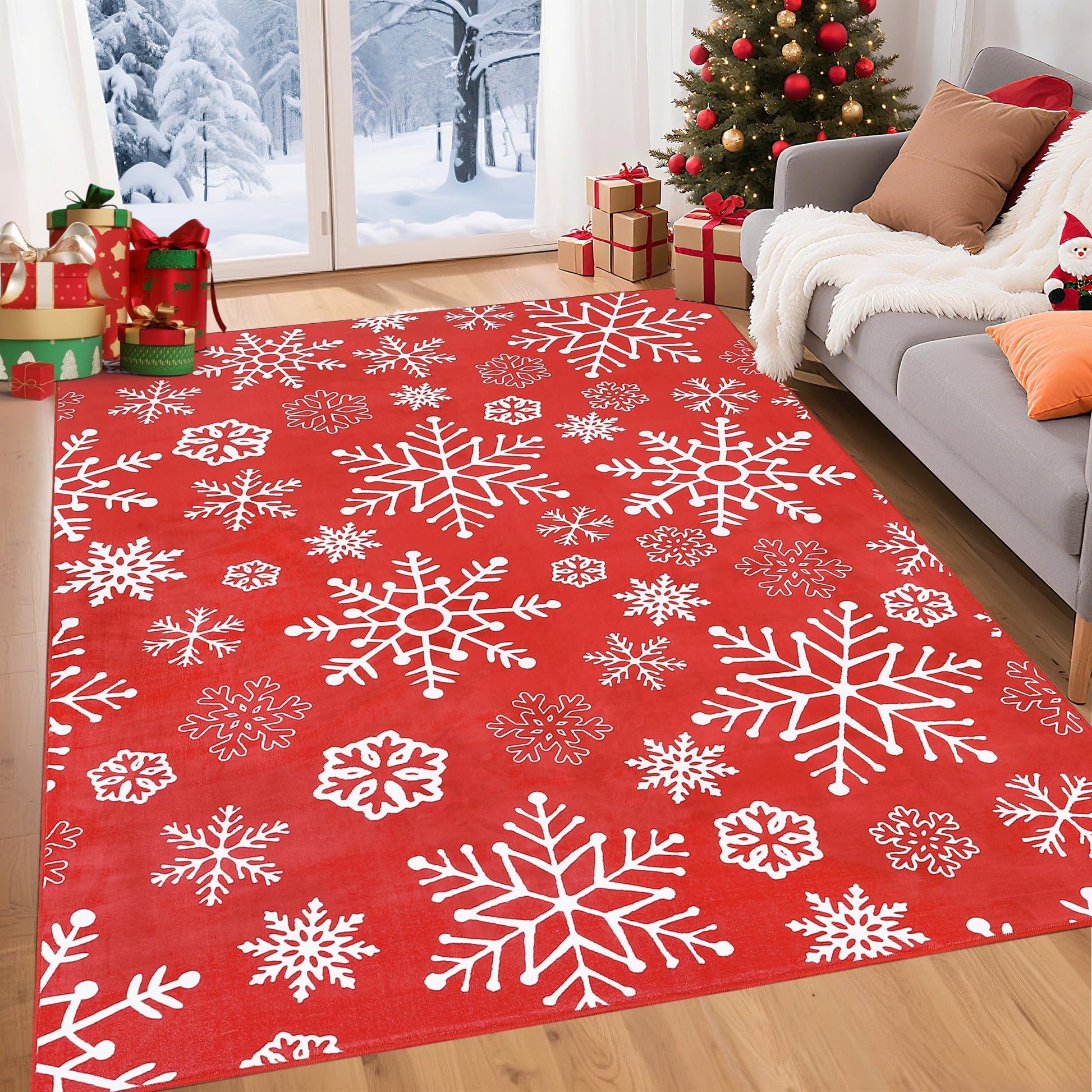 Tappeto natalizio per interni Garvee con motivo a fiocco di neve, antiscivolo, lavabile, morbido, anti-pelucchi per bagno e cucina, decorazione festiva