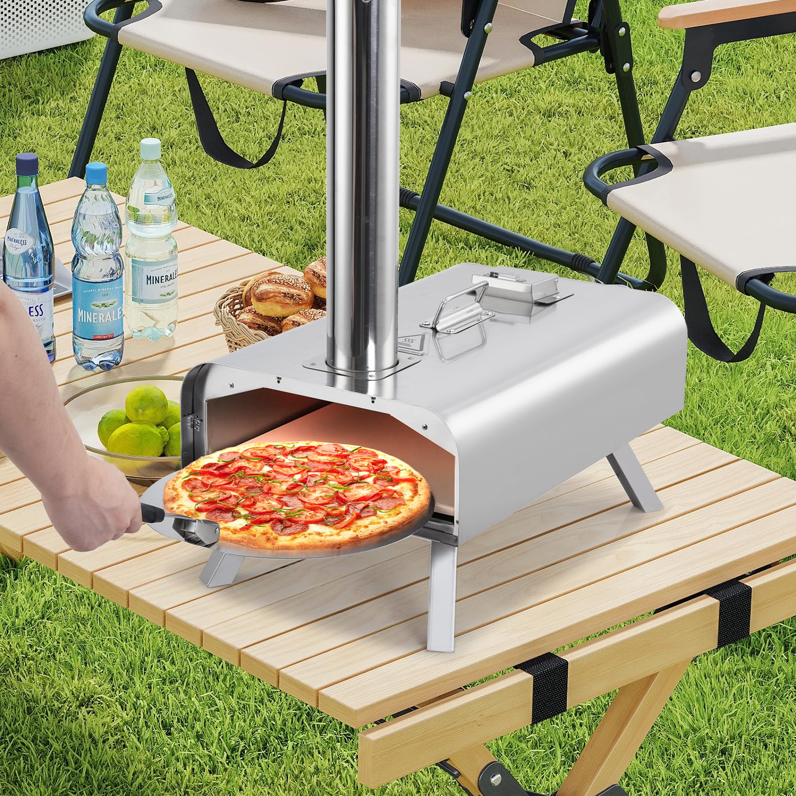 Forno per pizza da esterno Garvee da 30.48 cm a pellet di legno in acciaio inossidabile portatile con termometro per campeggio e giardino, nero