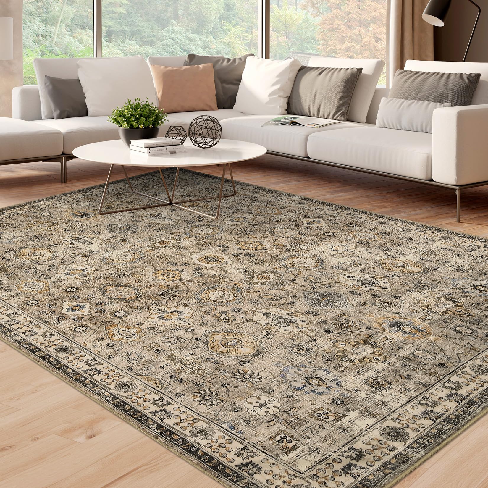 Tappeti per soggiorno Garvee 120x170cm Tappeto vintage lavabile Boho antiscivolo Beige