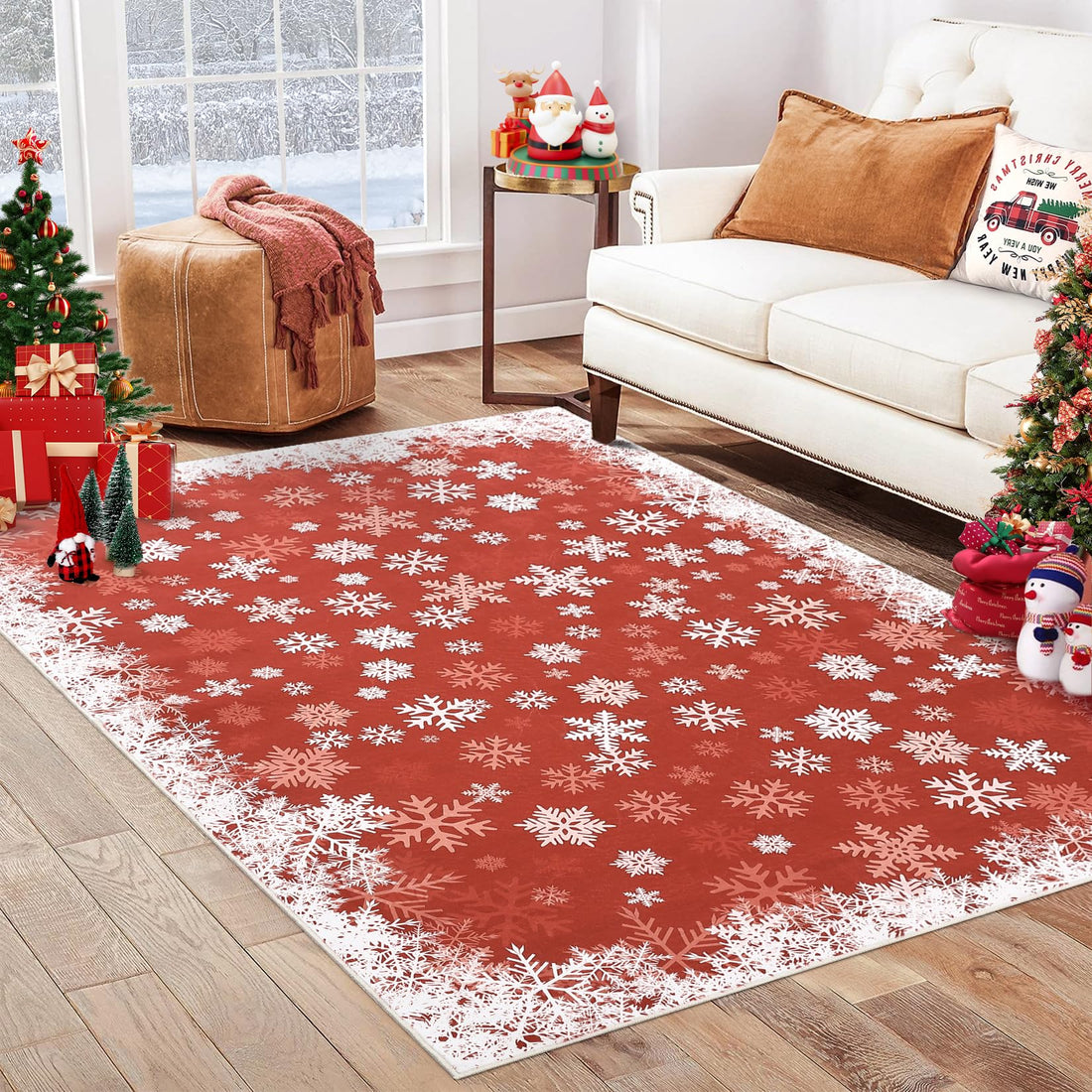 Tappeto natalizio Garvee con fiocco di neve sfumato, lavabile e antiscivolo per bagno, sala da pranzo, soggiorno, 80 x 150 cm, moderno