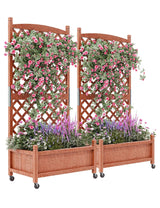 Garvee Letto da giardino rialzato in legno con traliccio e ruote per terrazza e giardino 75x33x150cm Legno di abete