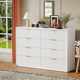 Garvee Cassettiera Moderna Fluted 8 Cassetti, Grande Capacità, Maniglie in Metallo, Bianco, per Camera e Soggiorno - Bianco