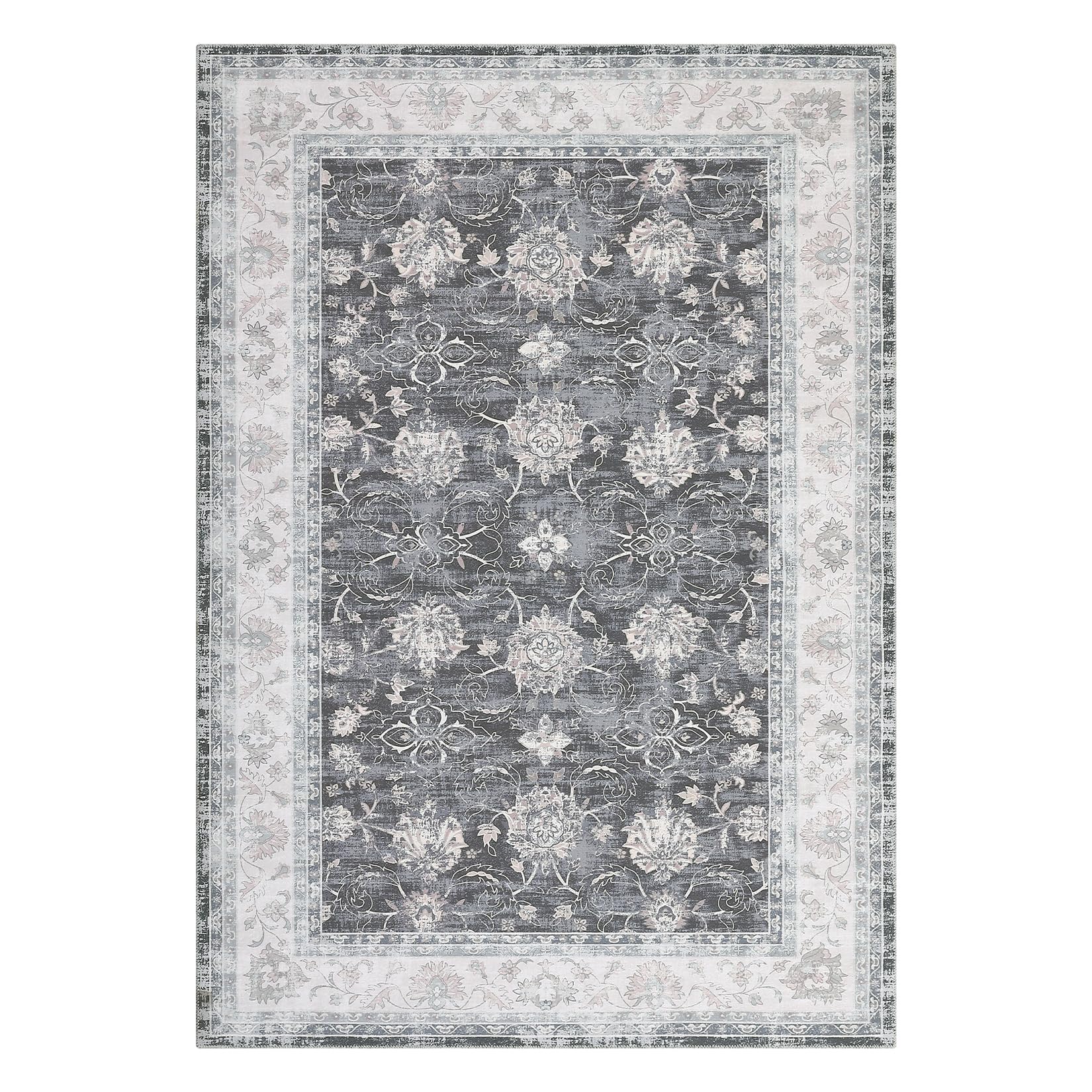 Garvee Vintage Läufer Teppich Waschbar Rutschfest Wasser- & Schmutzabweisend 140x200 cm Schwarzton Wohnzimmer Schlafzimmer Büro