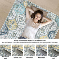 Tappeto vintage lavabile Garvee 200x290 cm, morbido tappeto antiscivolo per soggiorno, camera da letto, sala da pranzo, blu e giallo