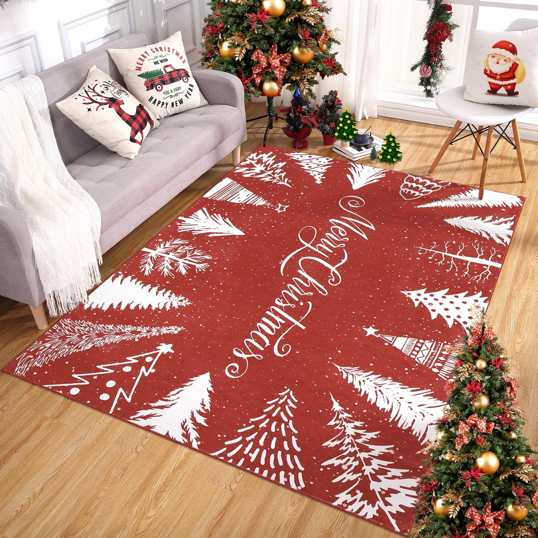 Tappeto natalizio moderno grande Garvee rosso 140x200 cm per soggiorno, camera da letto, sala da pranzo, decorazione natalizia