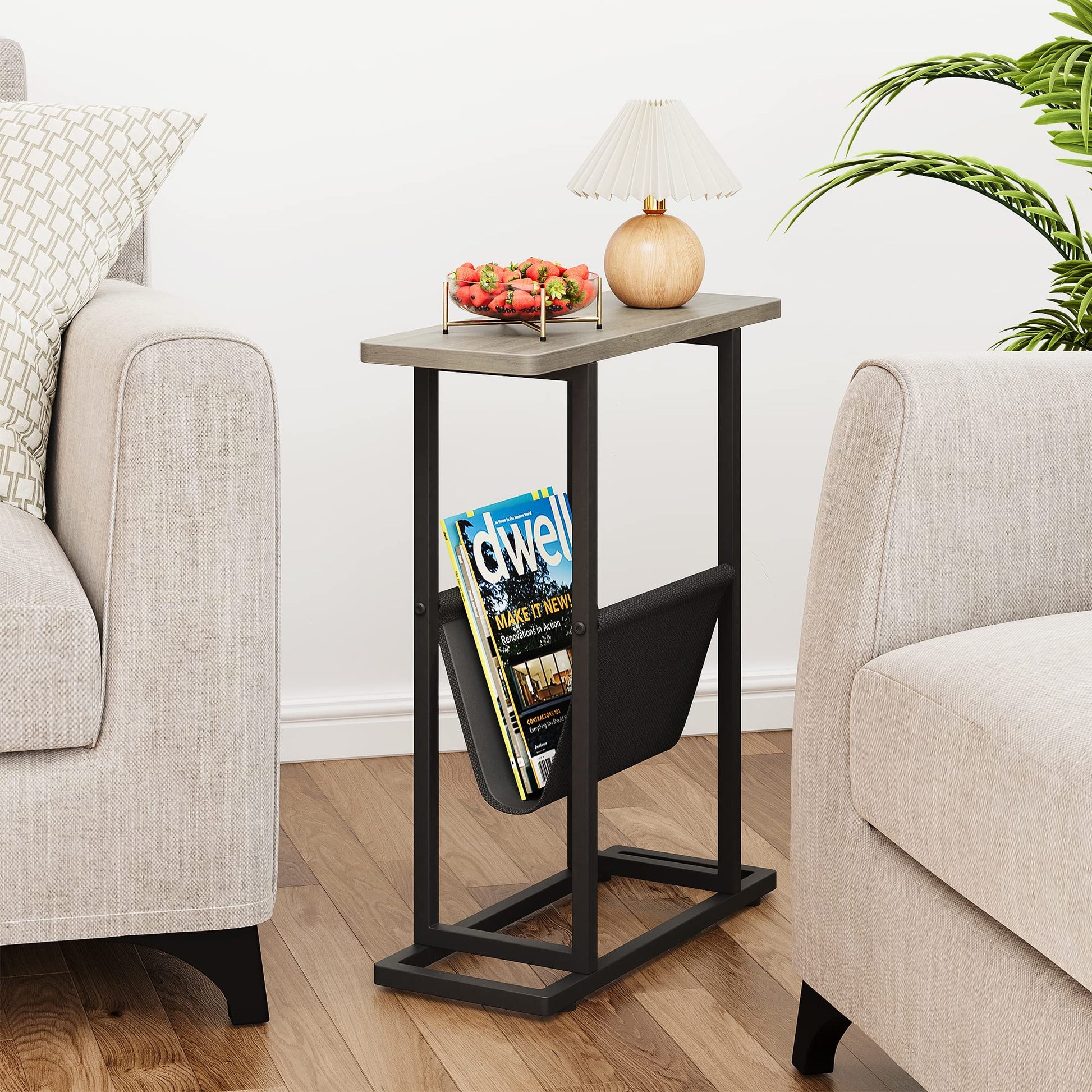 Tavolino laterale stretto Garvee per piccoli spazio con spazio per archiviazione, soggiorno, ufficio, 17.7"L*7.08"W*21.7"H, grigio