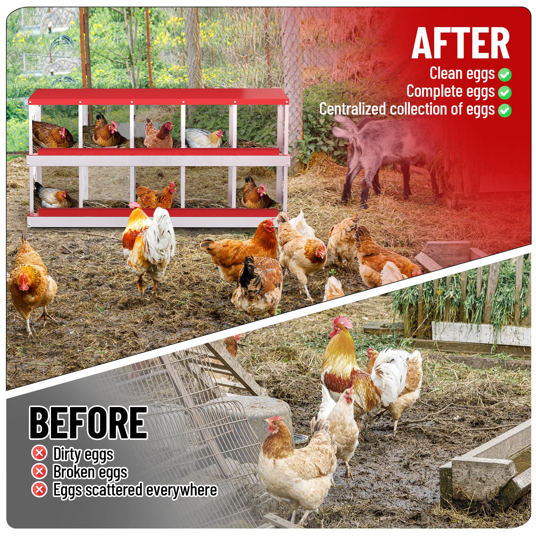 Nidi Garvee – Metallo, 10 scomparti, resistenti alle intemperie, per allevamenti avicoli e giardini, 53,54"L x 16,93"W x 26,57"H