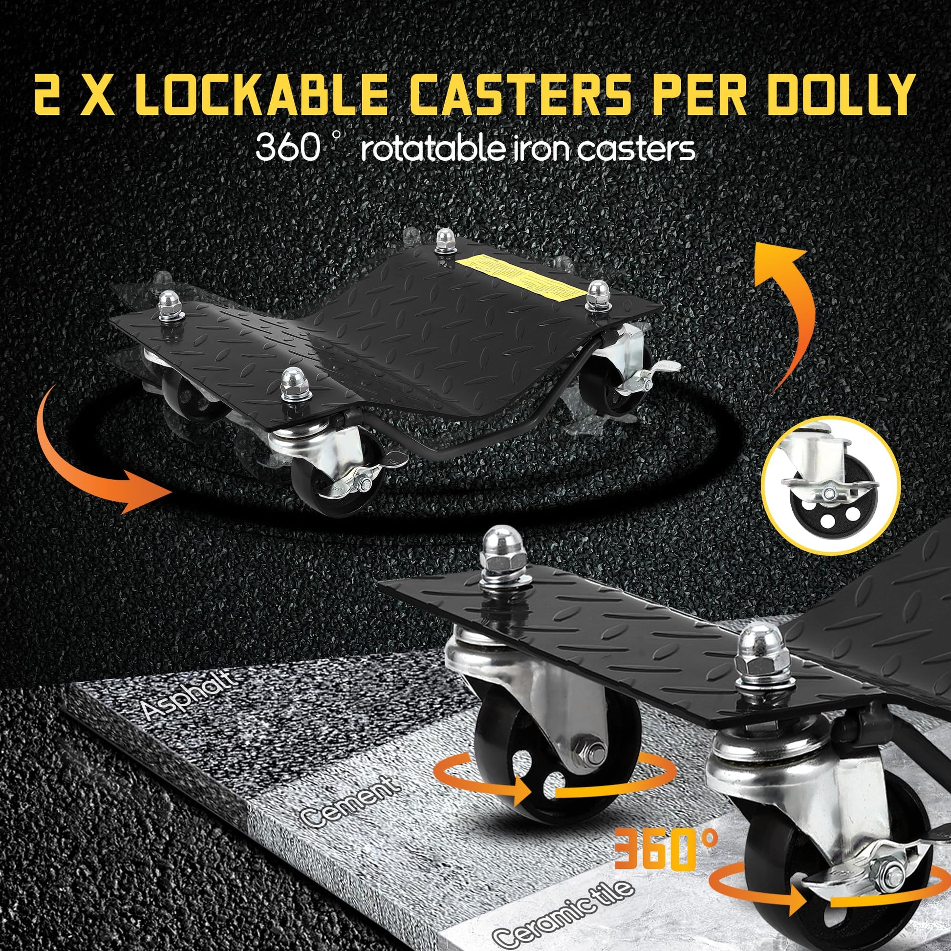 Garvee Auto Dolly Set, 2 pezzi, capacità di sollevamento 4000 libbre, con ruote in acciaio da 3" e protezioni per pneumatici per auto, SUV, ATV, garage, officine, nero