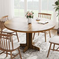Tavolo da pranzo rotondo Garvee da 47" per 4 persone con robusta struttura in metallo e piano in MDF, design rustico per cucina e soggiorno, marrone