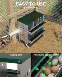 Nidi per galline Garvee, 6 scomparti, in metallo, impermeabili, antiruggine, con ventilazione, trespolo e vassoio portauova mobile per piccoli giardini