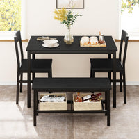 Set da pranzo Garvee per 4 persone con panca e sedie, salvaspazio, con contenitore, MDF e acciaio, robusto, nero, piccoli appartamenti
