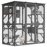 Recinto per gatti Garvee da 70'' con accesso tramite finestra, tetto resistente alle intemperie, tiragraffi, struttura in legno, piattaforme multiple, grigio, per uso esterno