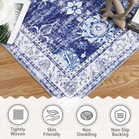 Tappeto orientale Garvee, design vintage, 80x150 cm, blu navy, antiscivolo, a pelo corto, resistente alle macchie, per soggiorno, camera da letto, cucina