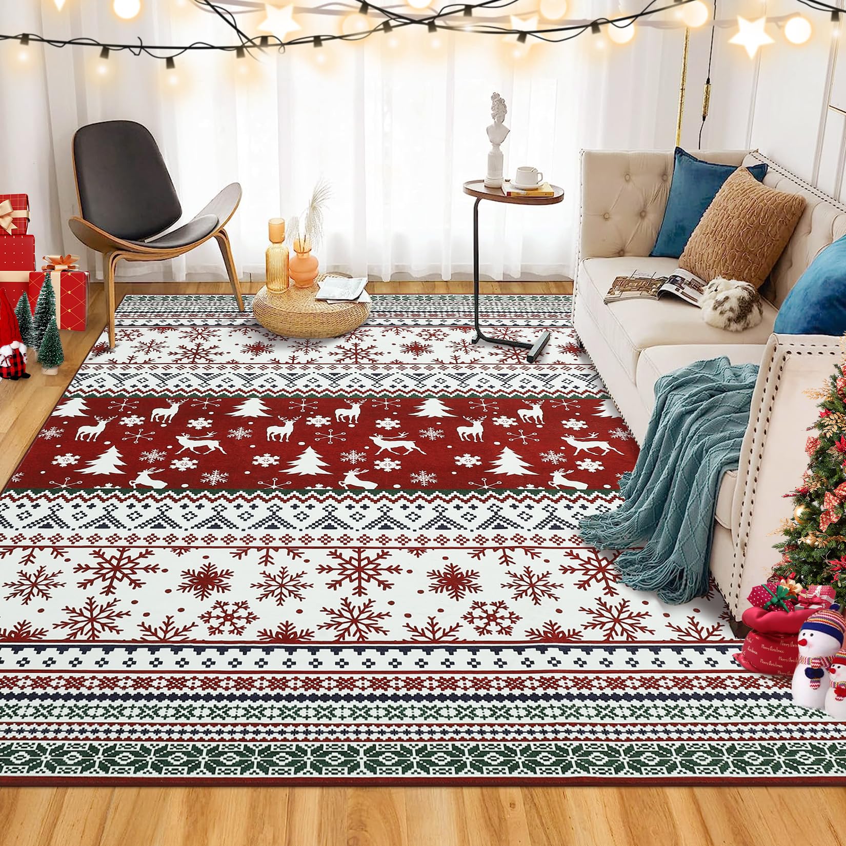 Tappeto per soggiorno Garvee, tappeto natalizio rosso-verde, 160x230 cm, lavabile, antiscivolo, decorazione natalizia per camera da letto, cucina, sala da pranzo, ufficio