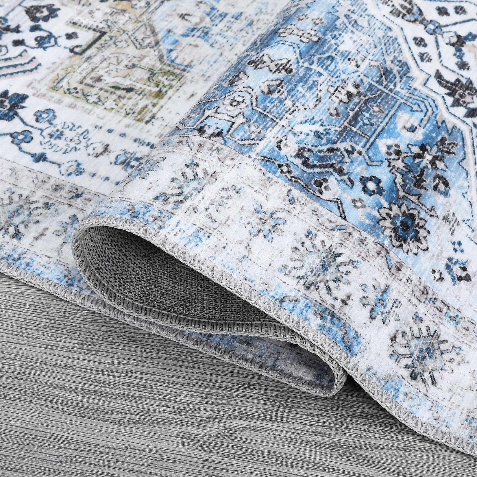 Tappeto orientale lavabile Garvee blu 80 × 150 cm antiscivolo e facile da pulire