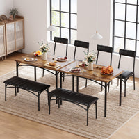 Set da pranzo Garvee per 4 persone con panca e sedie imbottite, robusto, salvaspazio, marrone, ideale per stanze piccole