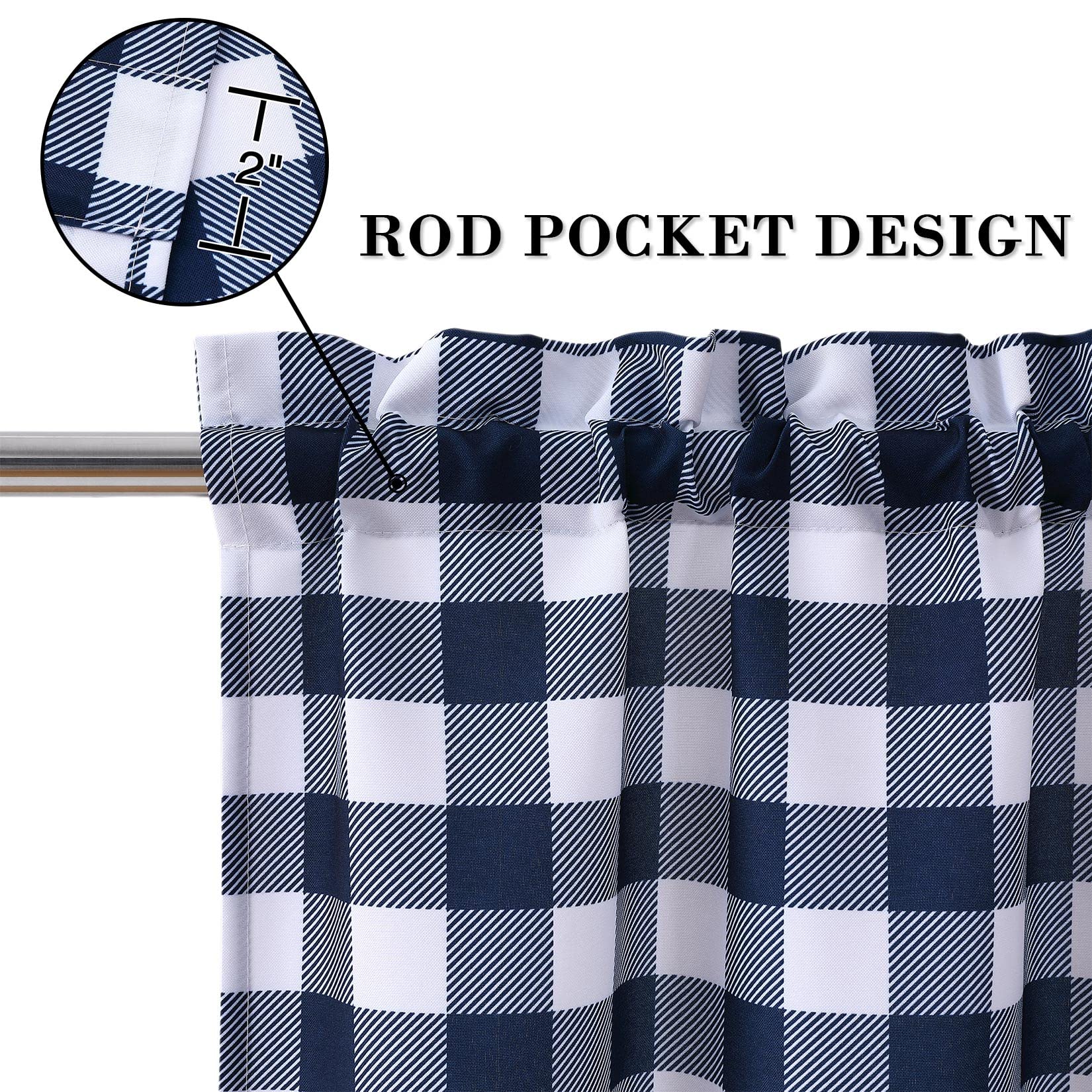 GARVEE Tende da cucina impermeabili con motivo a quadri Buffalo, 2 pannelli, 28x45 pollici, blu navy, per cucina e soggiorno