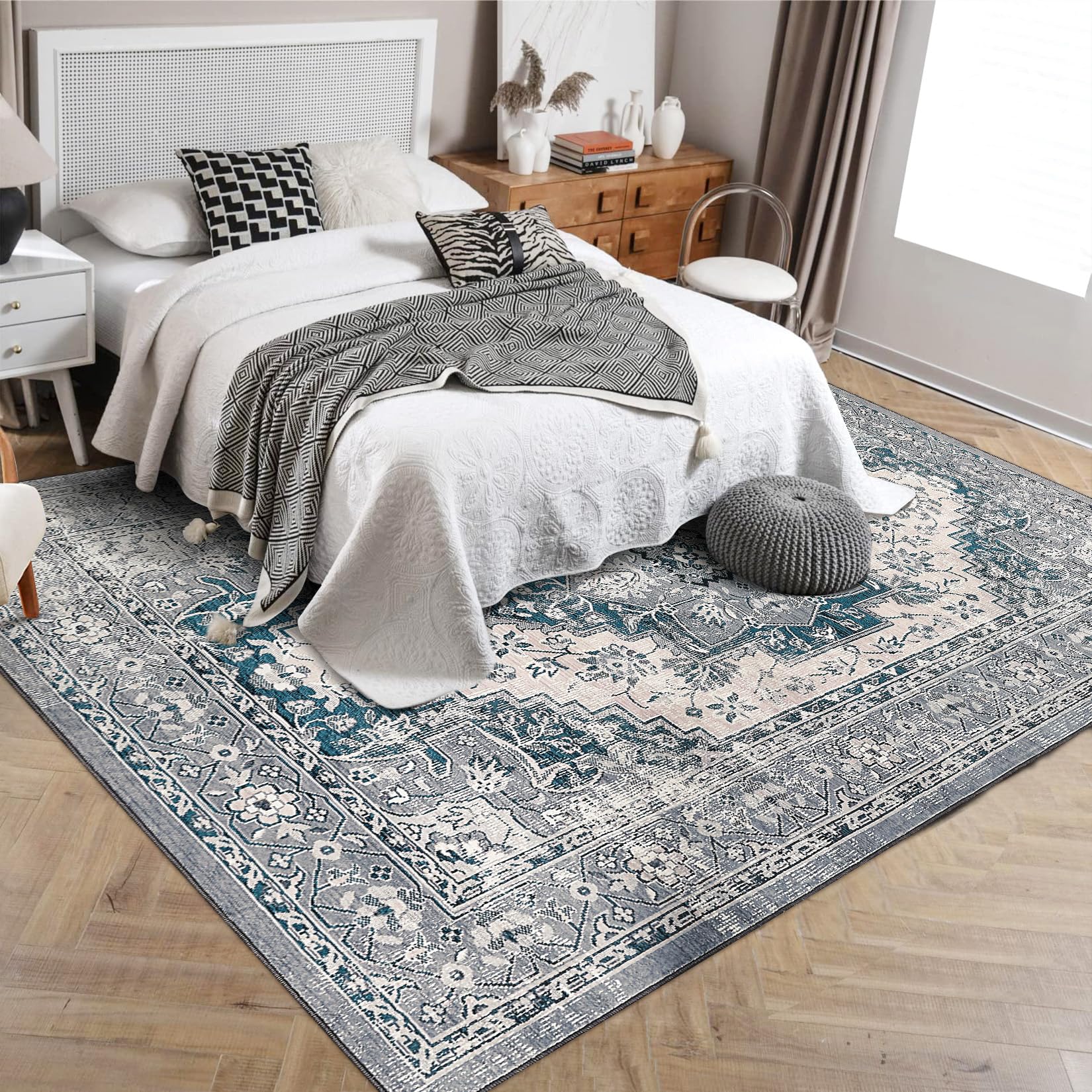 Garvee Tappeto Lavabile Moderno Antiscivolo Antimacchia per Soggiorno e Ufficio 80x150 cm Grigio-Blu