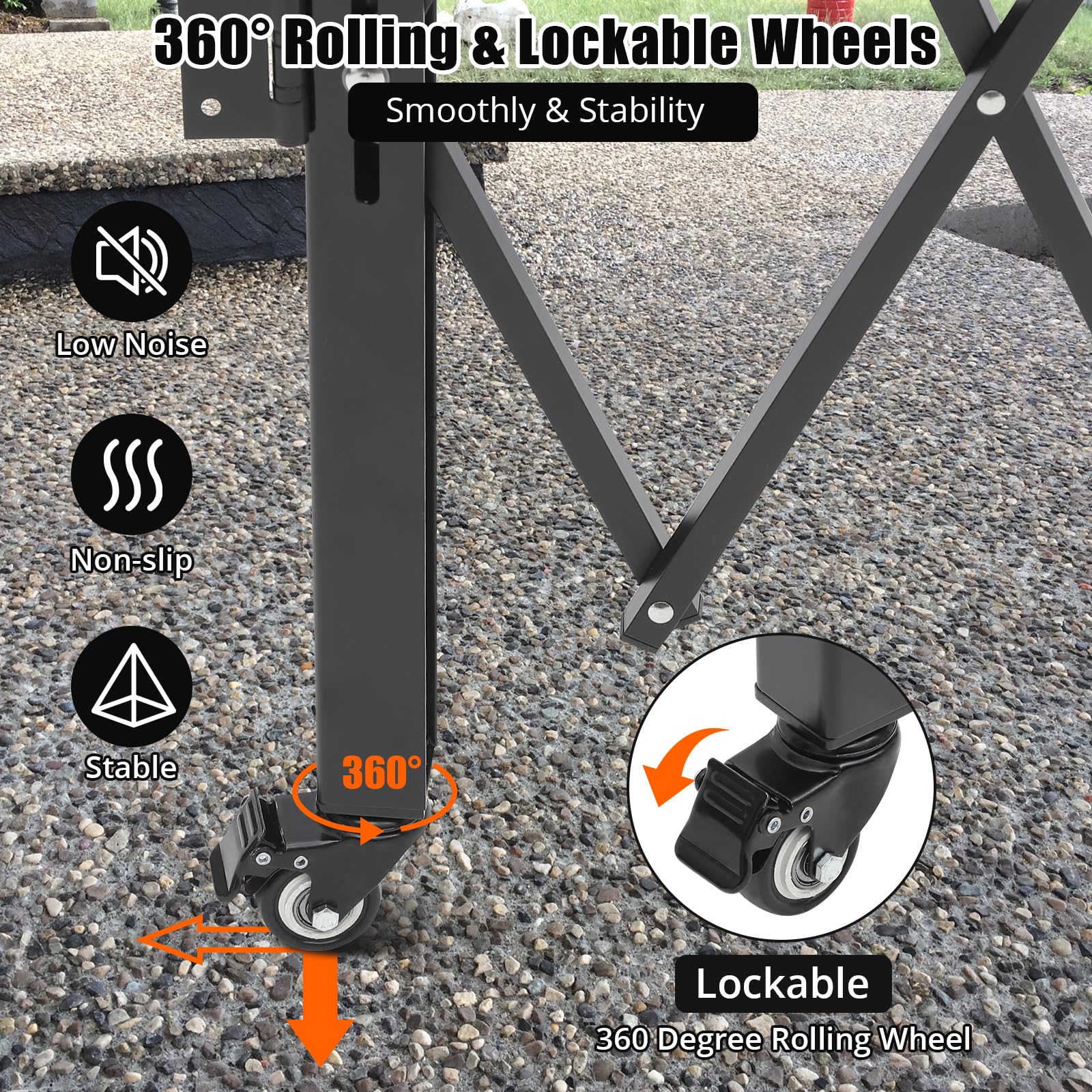 Cancello di sicurezza pieghevole singolo Garvee 71"x61" in acciaio con rulli a 360° blocco per cortile e garage nero