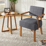 Garvee Poltrona Accent Mid-Century in Legno Tessuto Lino Ergonomico Soggiorno Camera da Letto Pastello - Grigio-Righe Verticali