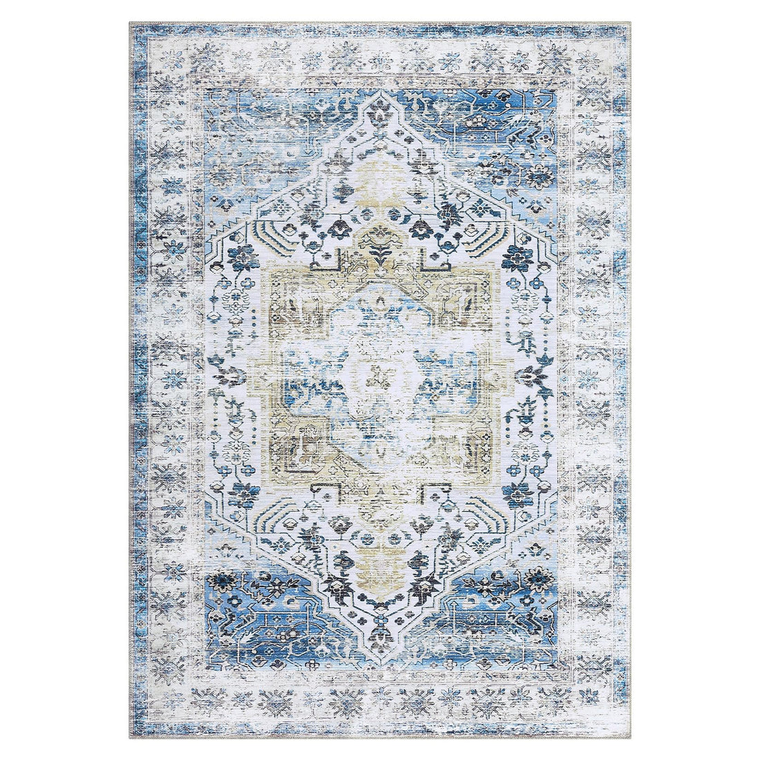 Tappeto orientale lavabile Garvee blu 80 × 150 cm antiscivolo e facile da pulire