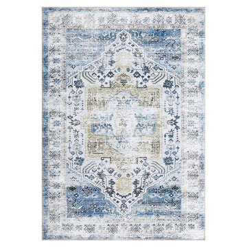 Tappeto orientale lavabile Garvee blu 80 × 150 cm antiscivolo e facile da pulire