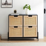 Scarpiera Garvee con 4 cassetti ribaltabili, in rattan con gambe in metallo, per corridoio e ingresso, stretta, colore naturale, regolabile - Nero