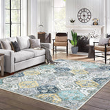 Tappeto vintage lavabile Garvee 200x290 cm, morbido tappeto antiscivolo per soggiorno, camera da letto, sala da pranzo, blu e giallo - Beige