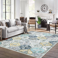 Tappeto vintage lavabile Garvee 200x290 cm, morbido tappeto antiscivolo per soggiorno, camera da letto, sala da pranzo, blu e giallo