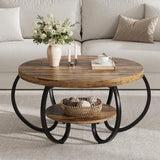 Garvee Tavolino Da Caffè Rotondo 30 In, 2 Livelli, Piedini Regolabili, Legno Ingegnerizzato, Stile Industriale, Tavolo Salotto, Soggiorno, Marrone
