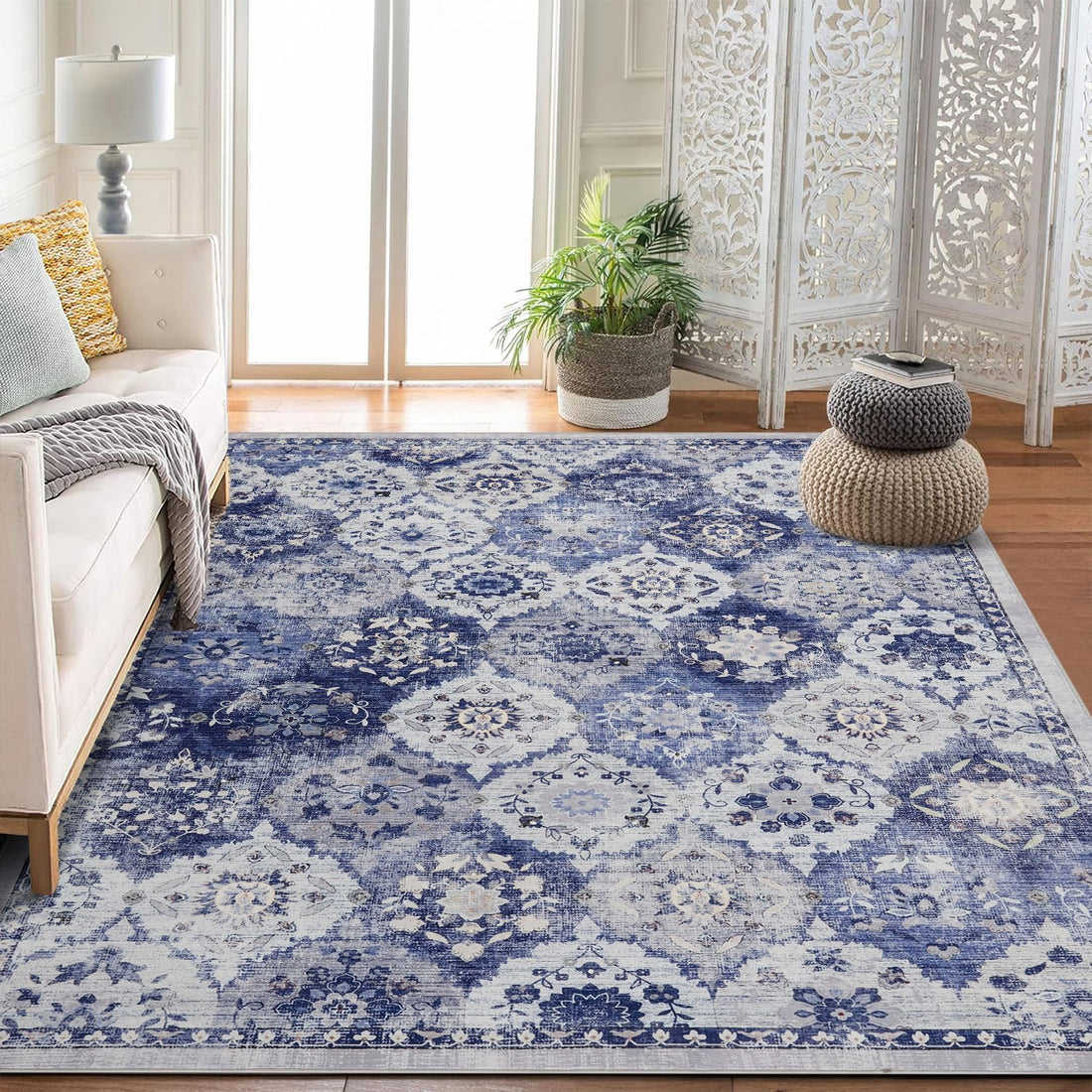 Tappeto grande per soggiorno Garvee, design vintage, lavabile, 200x290 cm, morbido poliestere, antiscivolo, pelo corto