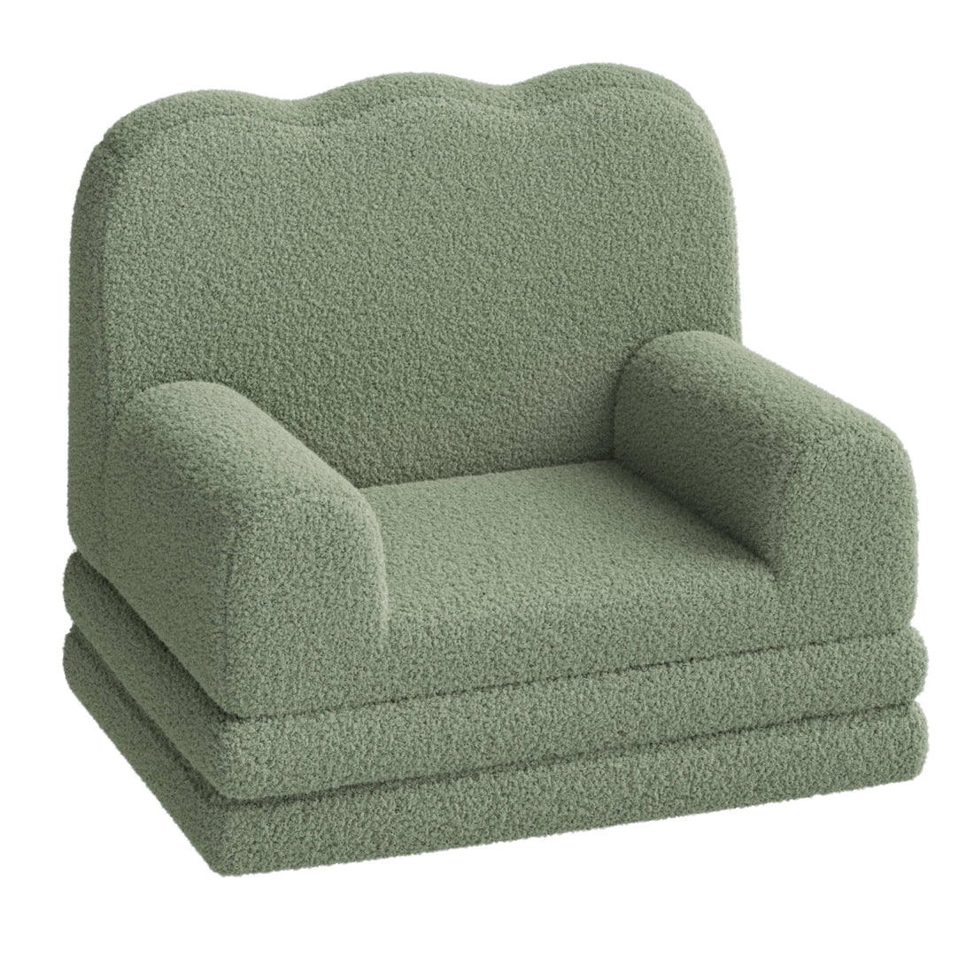 Divano e chaise longue pieghevole 2 in 1 Garvee Kids Couch, schiuma, morbido Sherpa, motivo a onde verdi, sala giochi, leggero, base antiscivolo