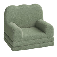 Divano e chaise longue pieghevole 2 in 1 Garvee Kids Couch, schiuma, morbido Sherpa, motivo a onde verdi, sala giochi, leggero, base antiscivolo