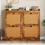 Garvee Mobile Porta Scarpe con 4 Cassetti Ribaltabili, Legno e Rattan, Grande Capacità, Antiribaltamento per Ingresso e Corridoio, 105 cm L x 96 cm A, Naturale - Brown