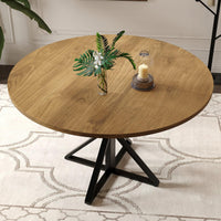 Tavolo da pranzo rotondo Garvee da 119.38 cm con robusta base in metallo per cucina e sala da pranzo, per 4-6 persone, piano in MDF, antigraffio e impermeabile