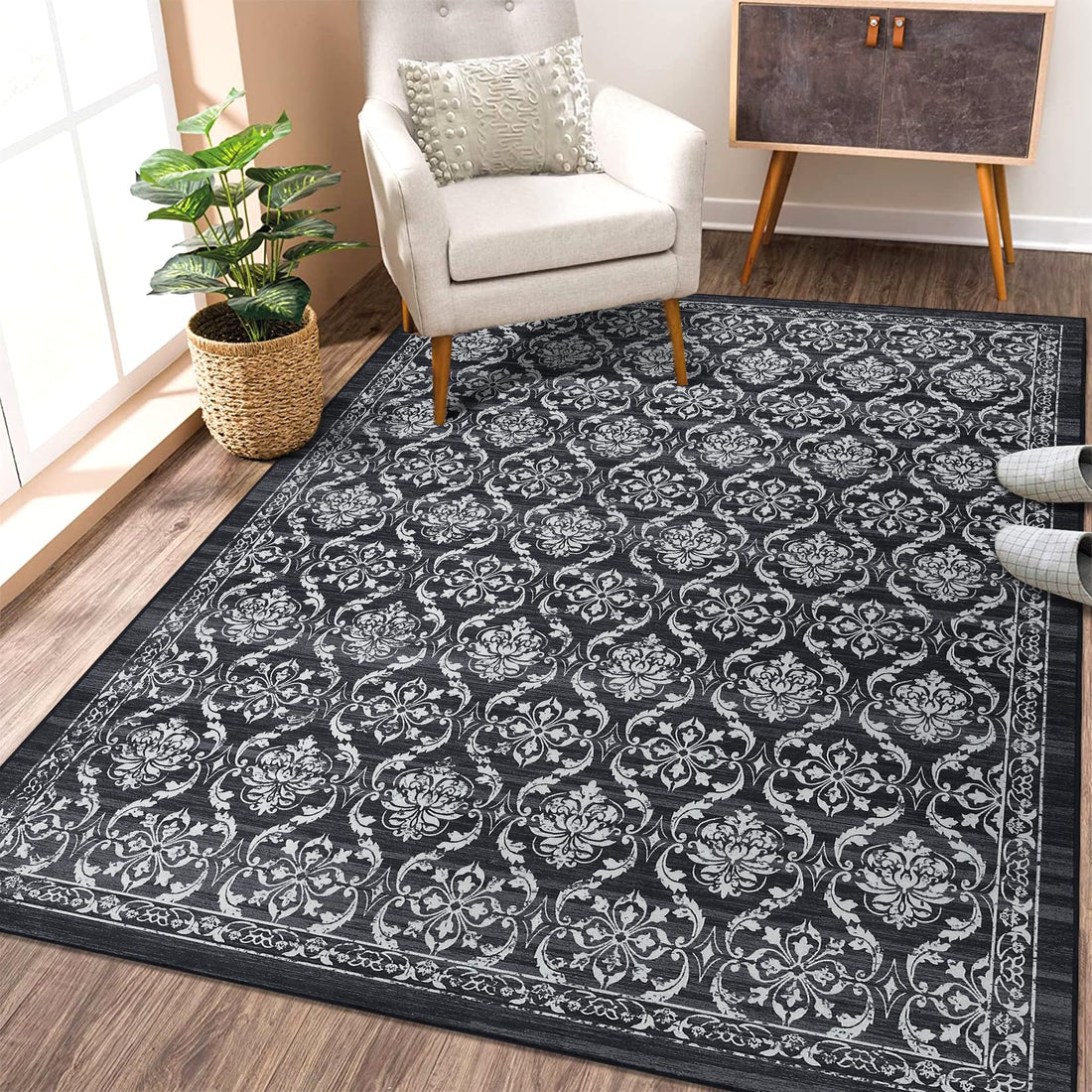 Tappeti Garvee Boho Lavabili per Soggiorno Sala da Pranzo Camera da Letto Cucina Grigio Scuro 160x230