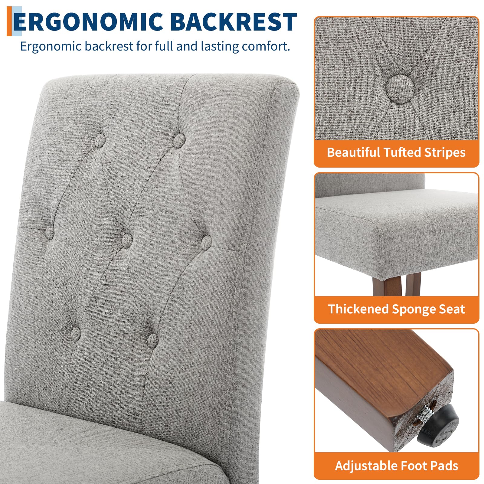 Set di 2 sedie da pranzo imbottite Garvee, design moderno Parsons, tessuto in lino morbido, gambe in legno robusto, supporto ergonomico, grigio, sala da pranzo e bar