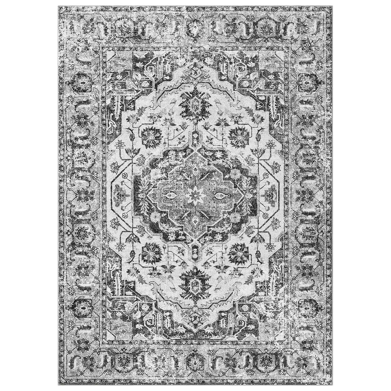 Tappeto GARVEE Classic Vintage Tradition, antiscivolo, resistente all'acqua e alle macchie, lavabile, per interni ed esterni, 160 x 230 cm, grigio