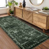 Tappeto antiscivolo a pelo corto Garvee Boho per cucina, corridoio, camera da letto, 80x150 cm, verde scuro vintage