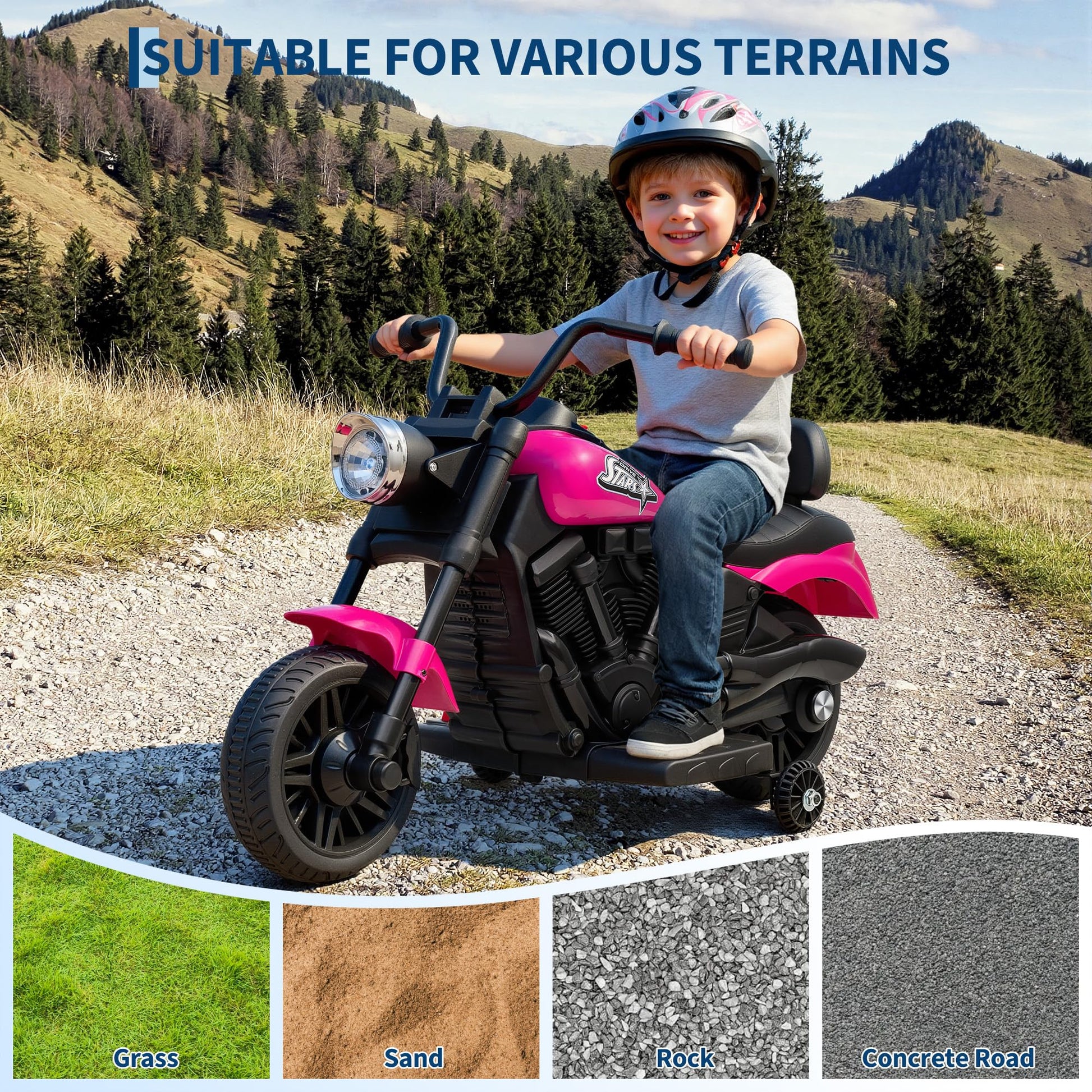 Moto elettrica Garvee 6V rosa con avviamento graduale e sospensioni: la prima moto elettrica per bambini dai 2 anni per gite sicure in giardino