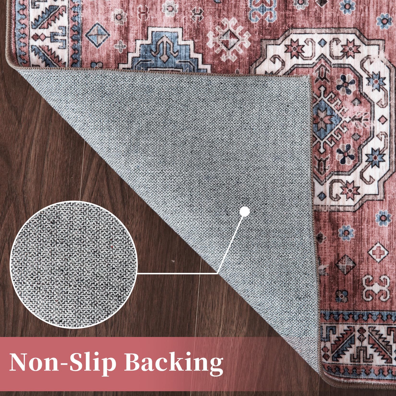 Tappeto vintage per soggiorno Garvee, morbido, lavabile, in stile fattoria orientale, rosa, 120x170 cm