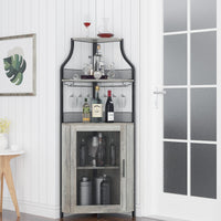 Mobiletto angolare Garvee con 5 ripiani, ripiani regolabili, MDF e metallo, anta a battente, grigio, per cucina e sala da pranzo, 47 x 45 x 152 cm