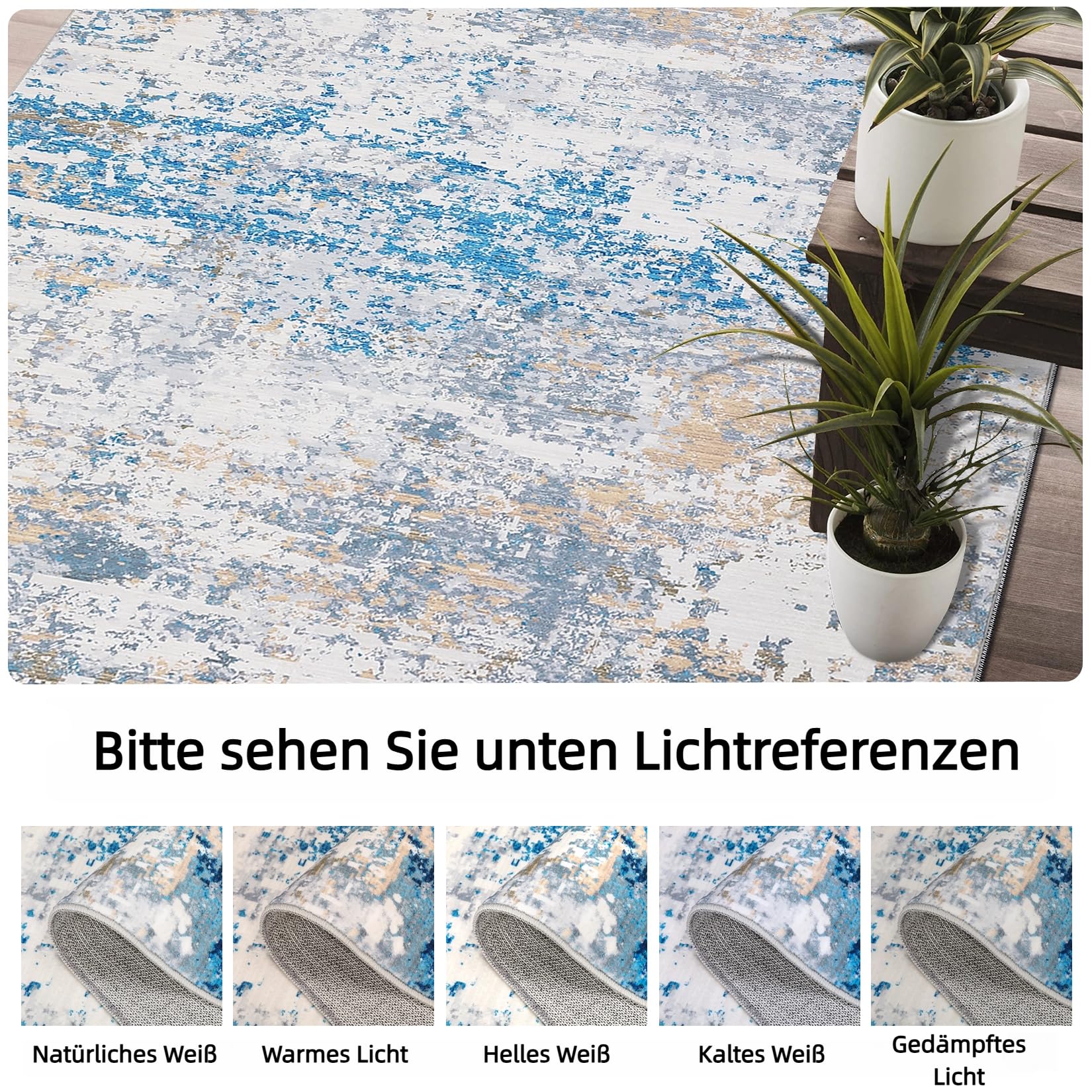 Tappeto lavabile per camera da letto Garvee 80x150 cm, tappeto astratto a pelo corto per soggiorno, grigio blu, moderno minimalista