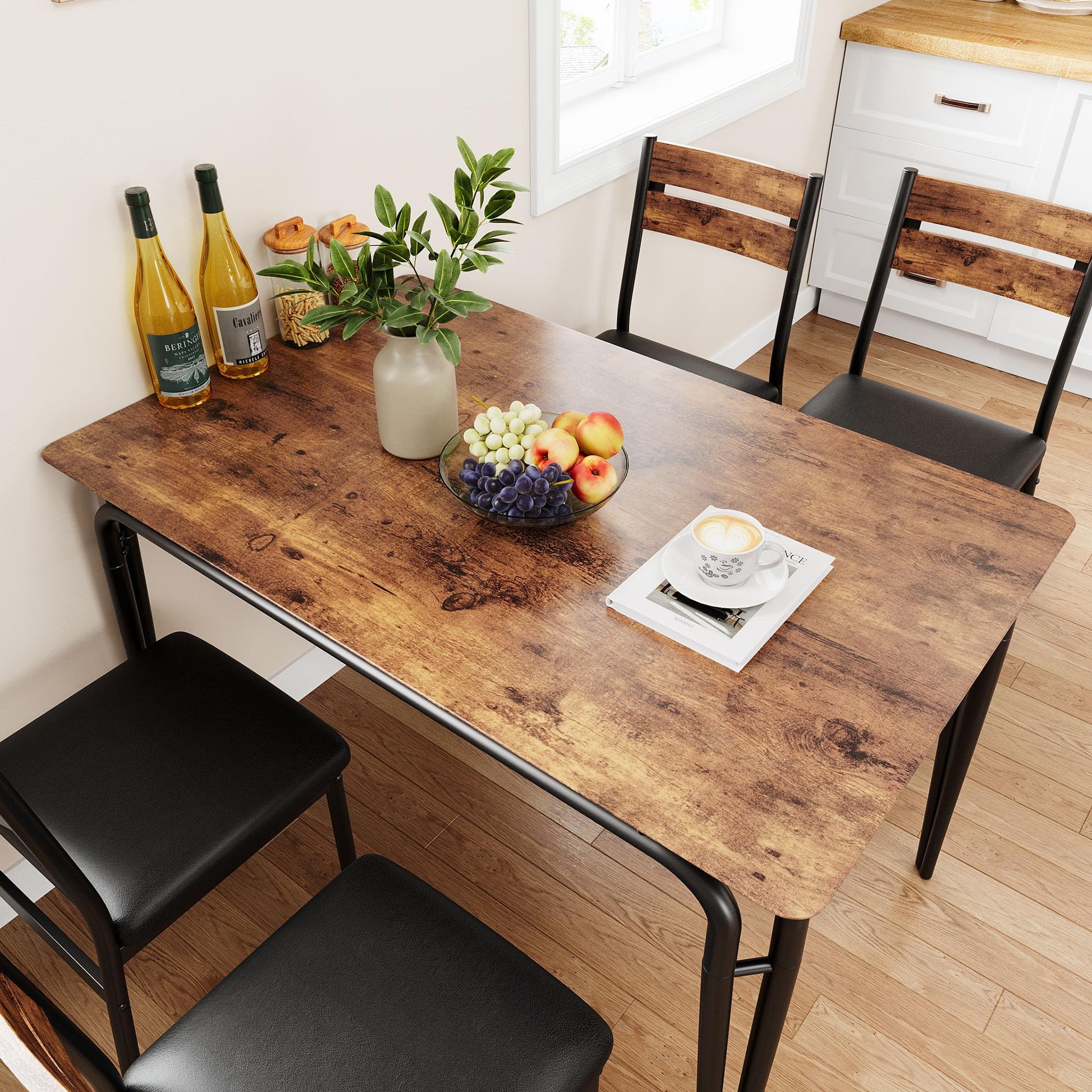 Set da pranzo Garvee per 4 persone, quadrato, con sedie imbottite, piano in MDF, struttura robusta in metallo, salvaspazio, per cucina e sala da pranzo