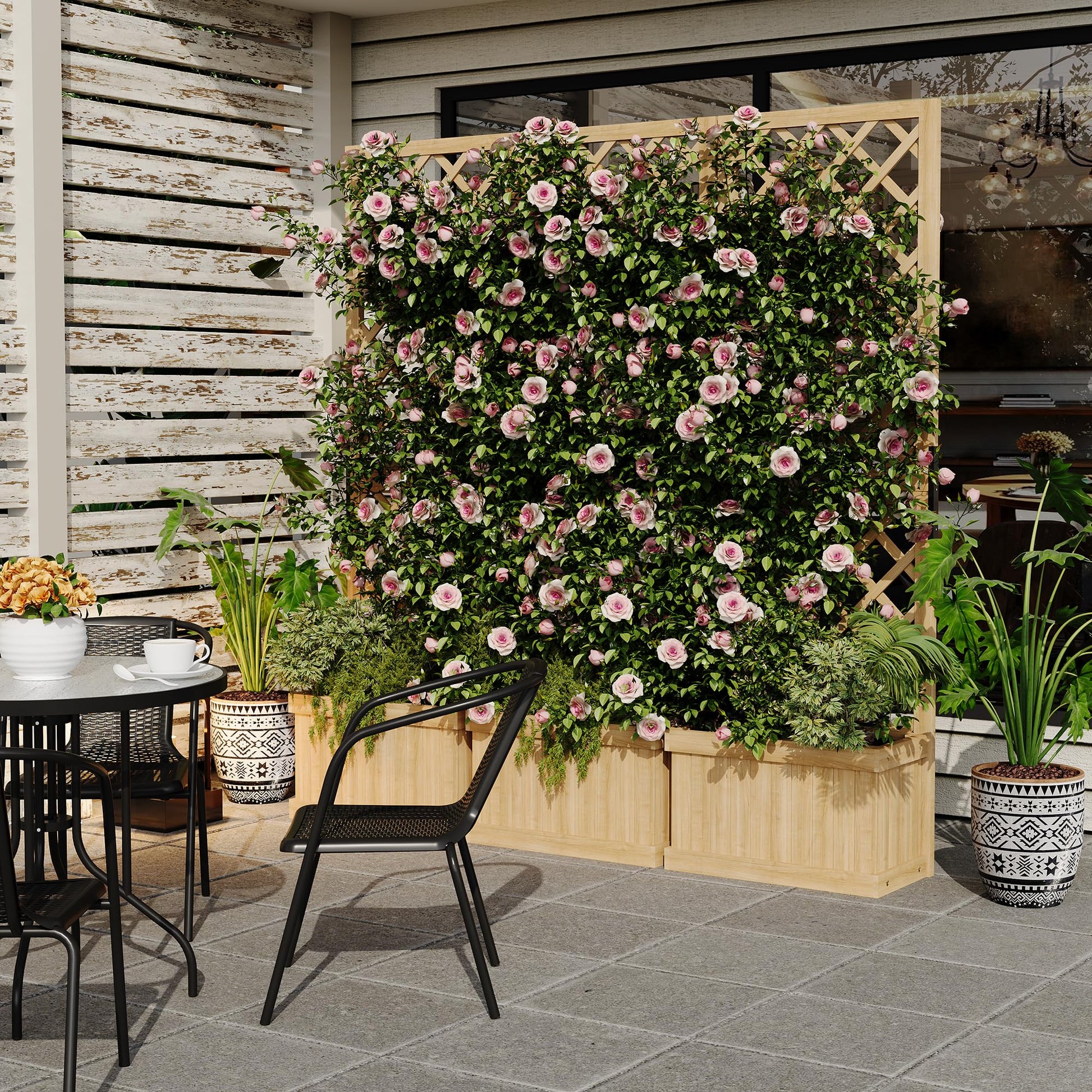 Garvee Frangivista in legno di cedro con fioriera - 3 pezzi, autoportante, resistente alle intemperie per patio e giardino, legno naturale, 62x10x65 cm