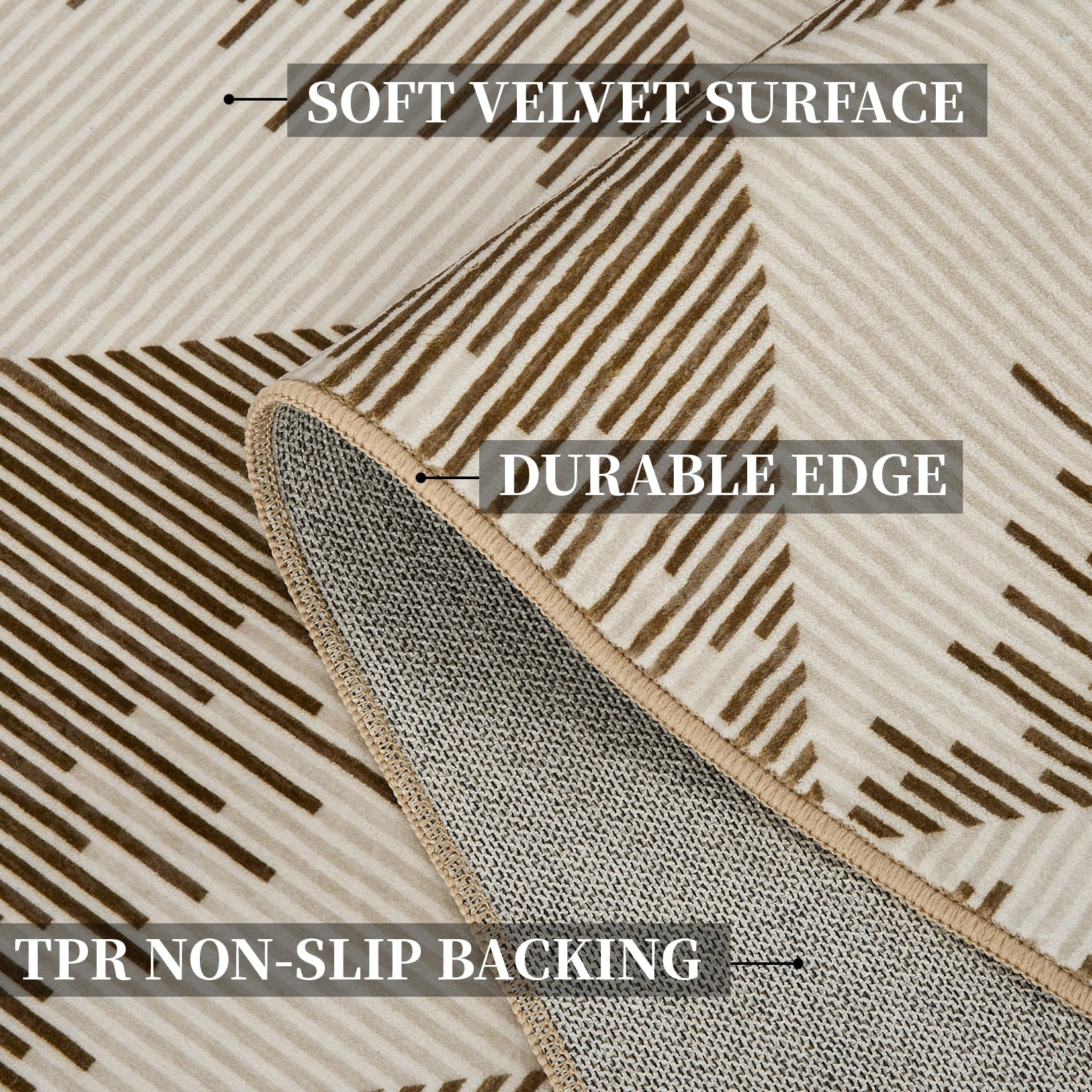 Tappeto lavabile Garvee per soggiorno/camera da letto, 120x170 cm, beige, antiscivolo, pelo corto