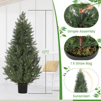 Garvee Set di 4 piedi di albero artificiale in cedro topiario, resistente ai raggi UV, resistente alle intemperie, materiale PE, 2 pezzi, per giardino e patio, verde